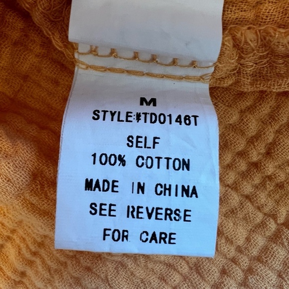 Cherry Cloth Orange Frayed Bohemian 100% Cotton Gauze Button Down Shirt Size M - Picture 11 of 11